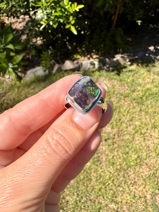 Solid Boulder Opal Ring Size 10.75