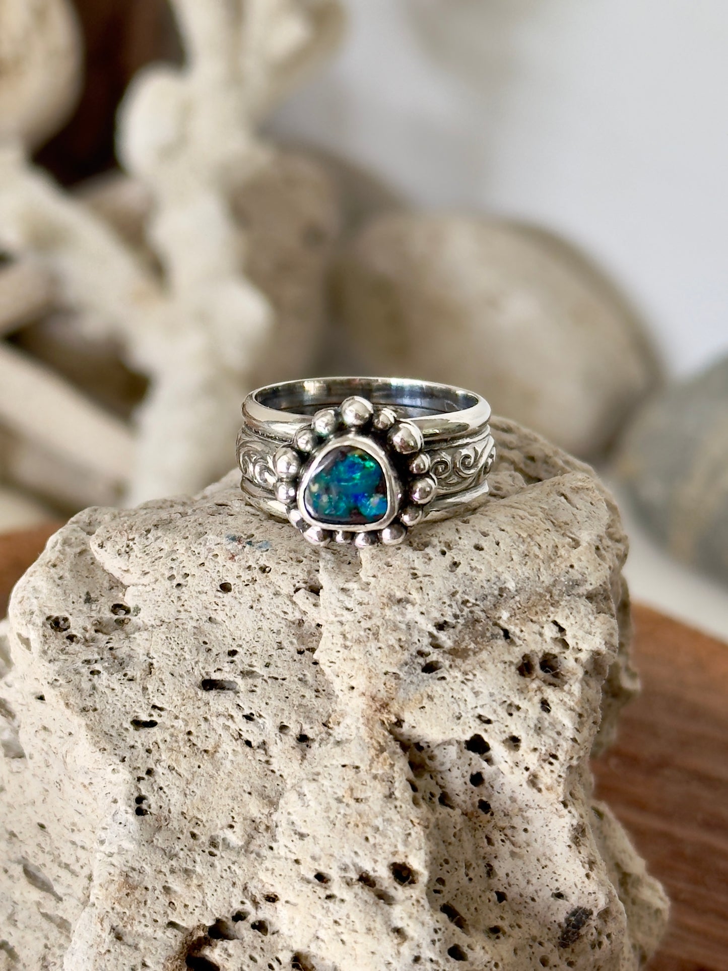 Solid Boulder Opal Ring Size 7.5