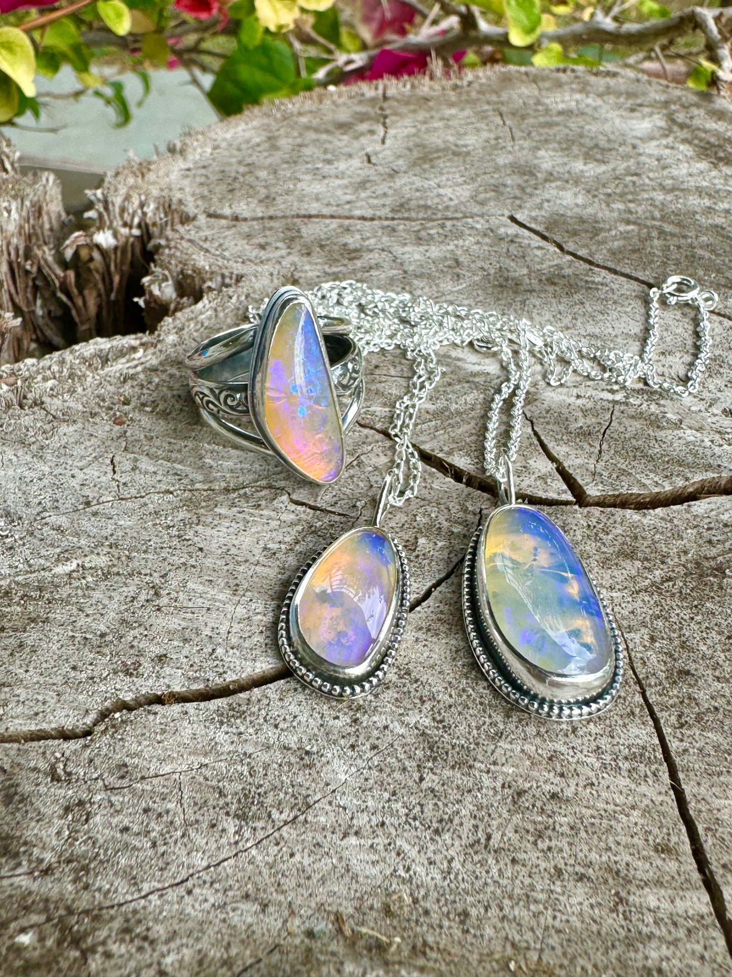 Solid Boulder Opal Ring Size 9 with hidden dragonfly