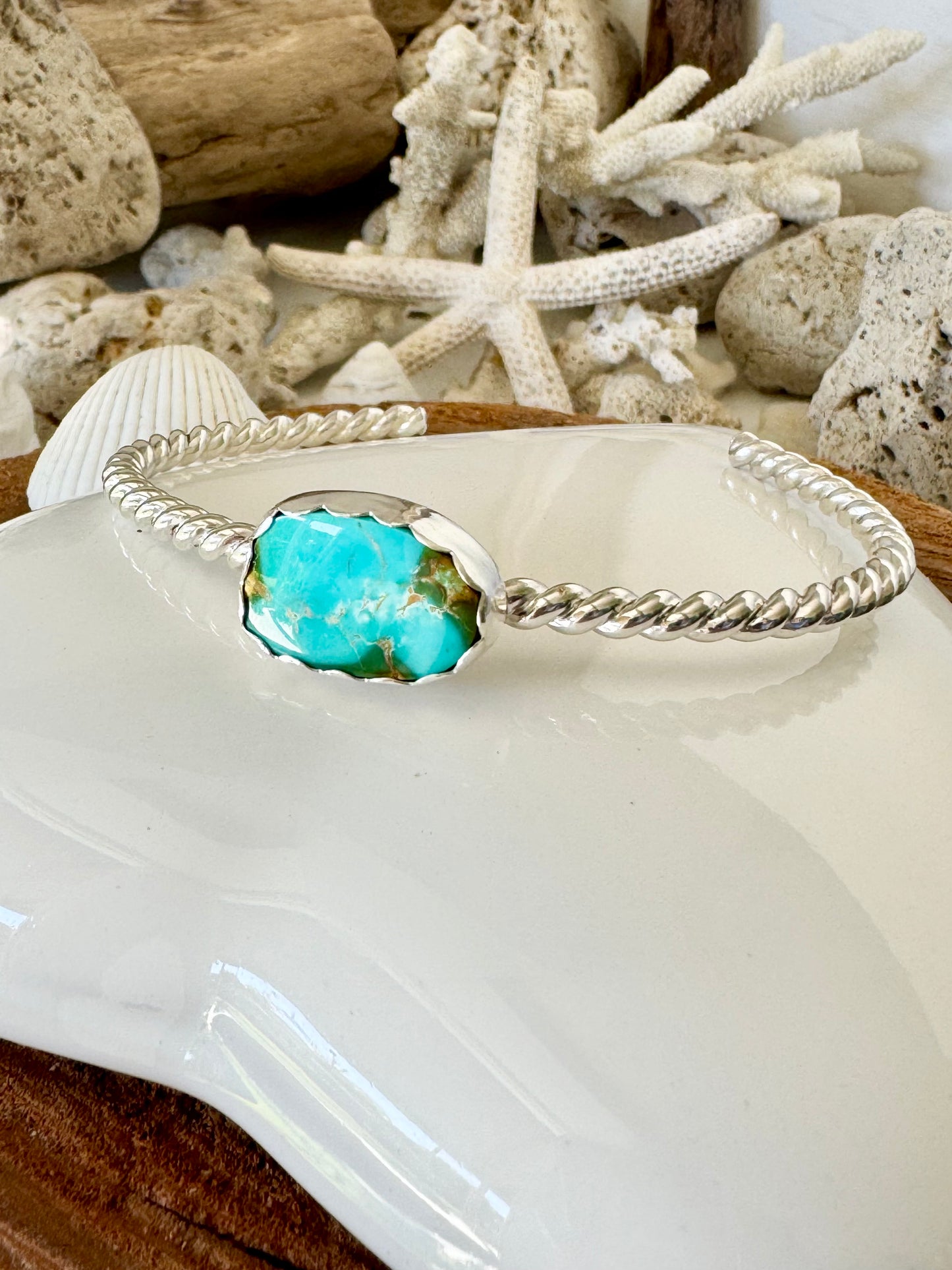 Turquoise twist cuff bangle Size L