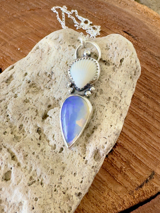 Oceana necklace with Boulder Opal necklace with Seashell