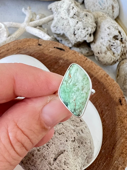 Green Variscite ring.  Shy Dragonfly Jewels ring. Green ring. Size 5.5 (K-L)  ring. Silver and variscite ring