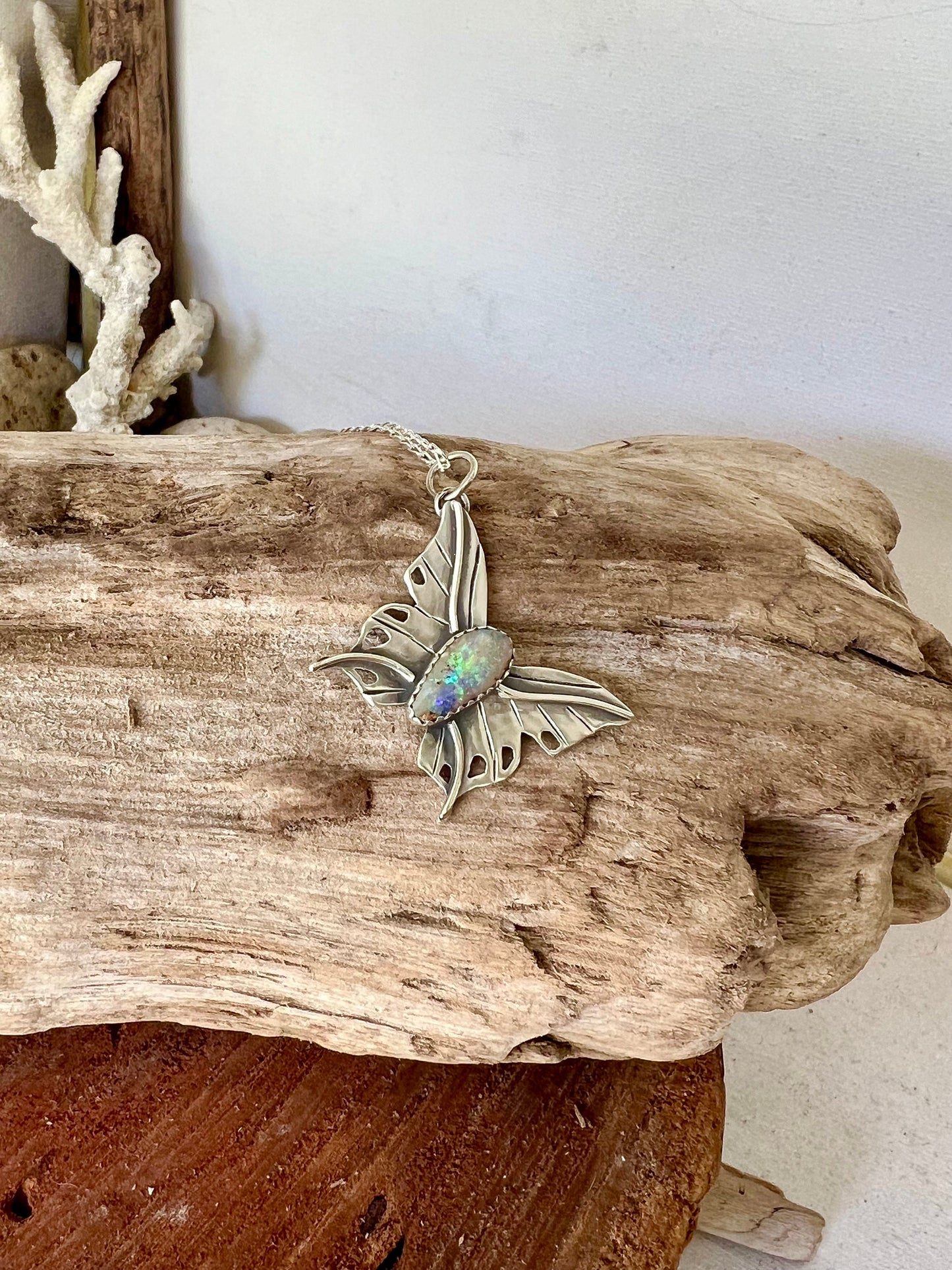 Butterfly opal necklace Shy Dragonfly Jewels butterfly and opal necklace