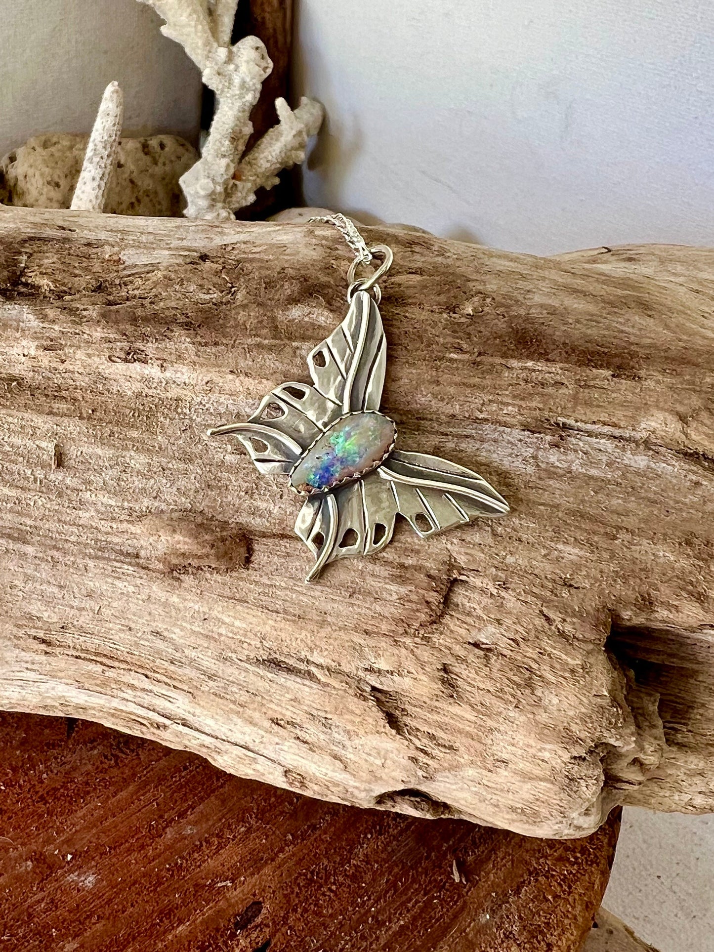 Butterfly opal necklace Shy Dragonfly Jewels butterfly and opal necklace